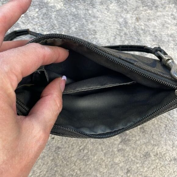 Coach Signature Zip Top Wristlet Pouch Monogram Black Dark Brown - Picture 16 of 16